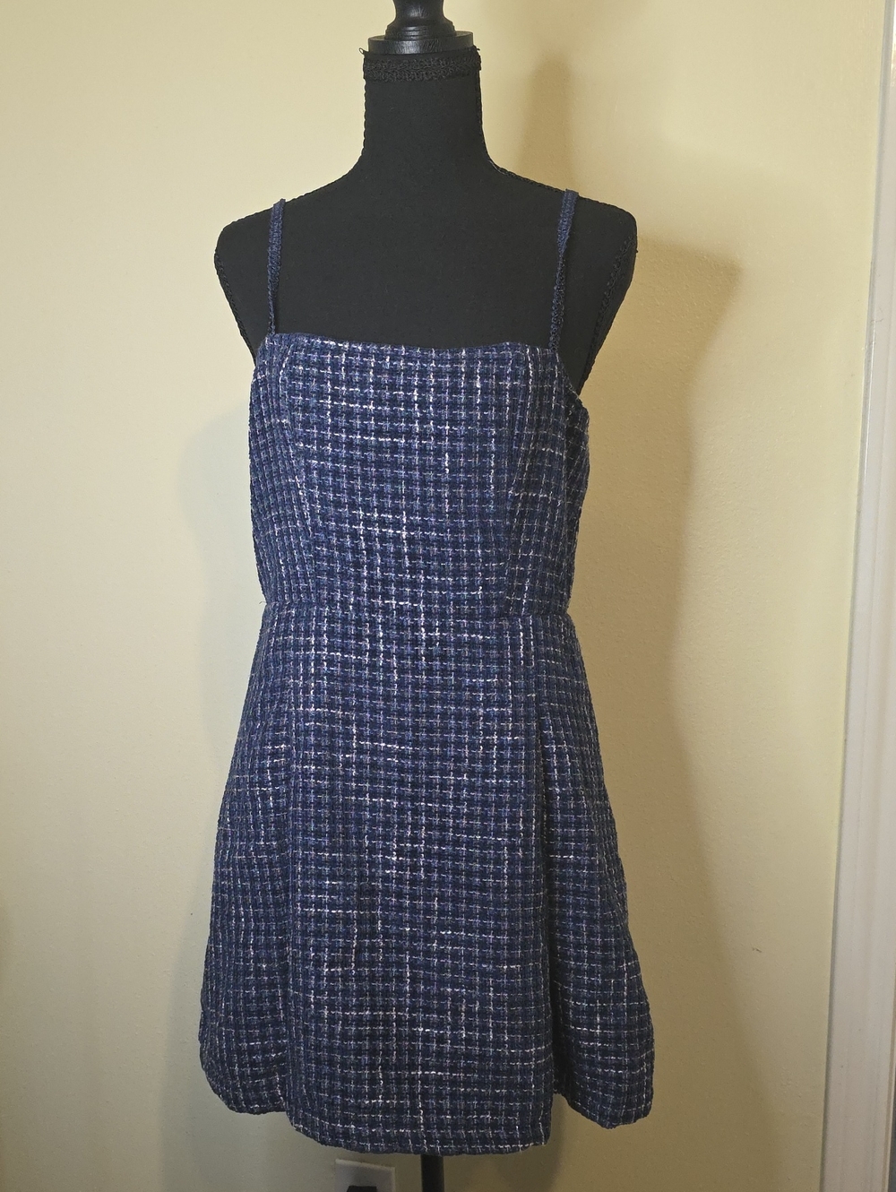 Cider Navy Tweed Spaghetti-Strap Mini Dress